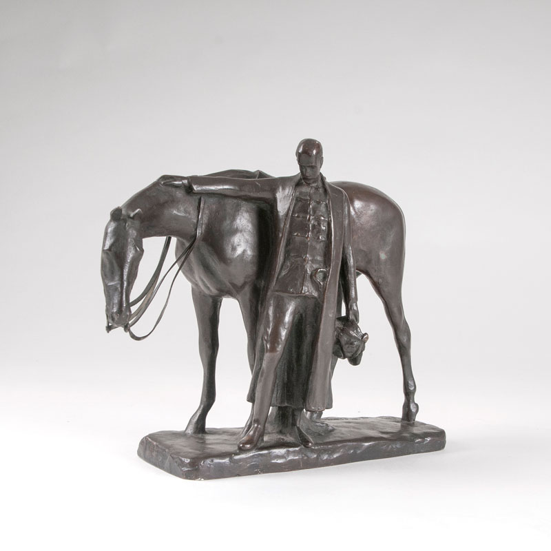 Bronze-Skulptur 'Husar und Pferd'
