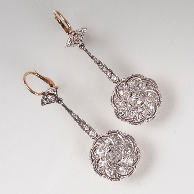A pair of earpendants with old cut diamonds