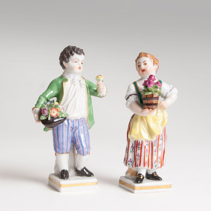 A pair of porcelain figures 'Gardener Children'