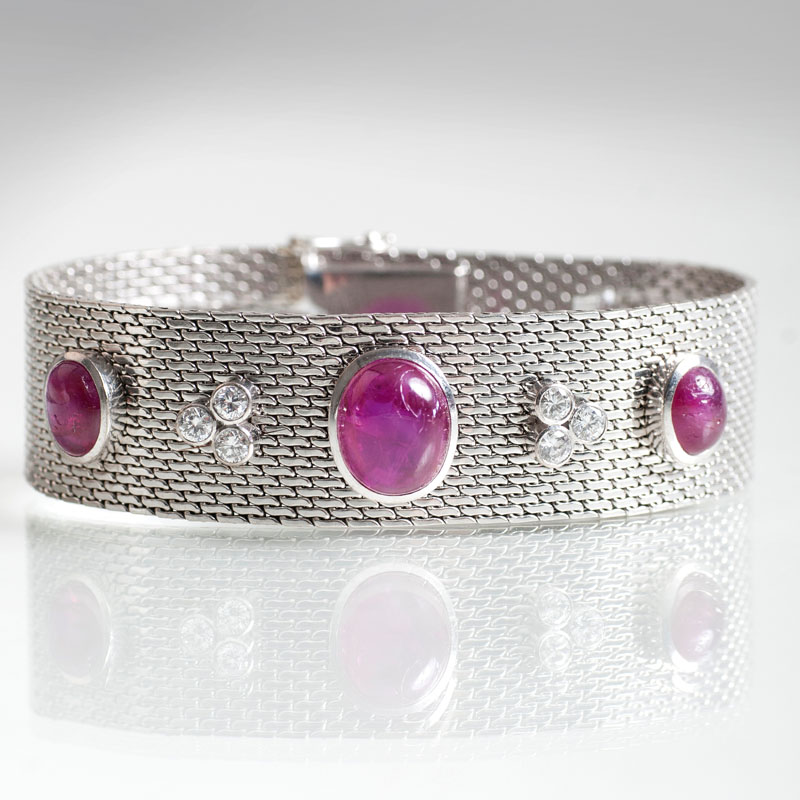 A milanaise bracelet with rubies and diamonds