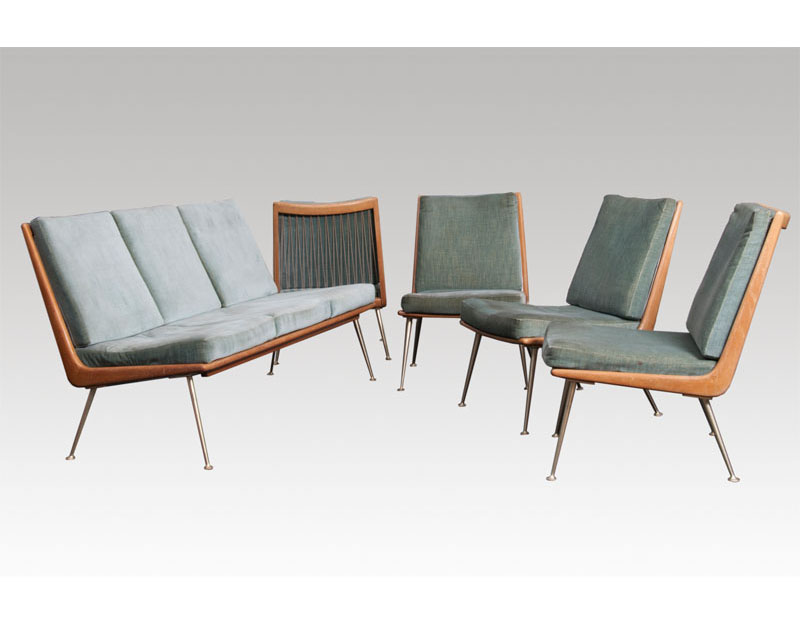 A six part mid-century seating group with table