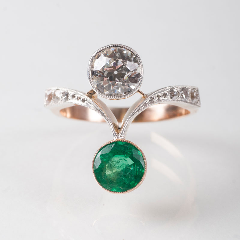 A diamond emerald ring