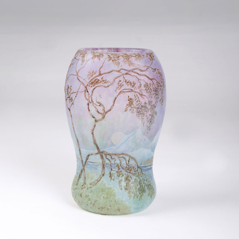 A. Clain & Perrier fils - A small Perrier vase with a coast landscape A small Perrier vase with a coast landscape