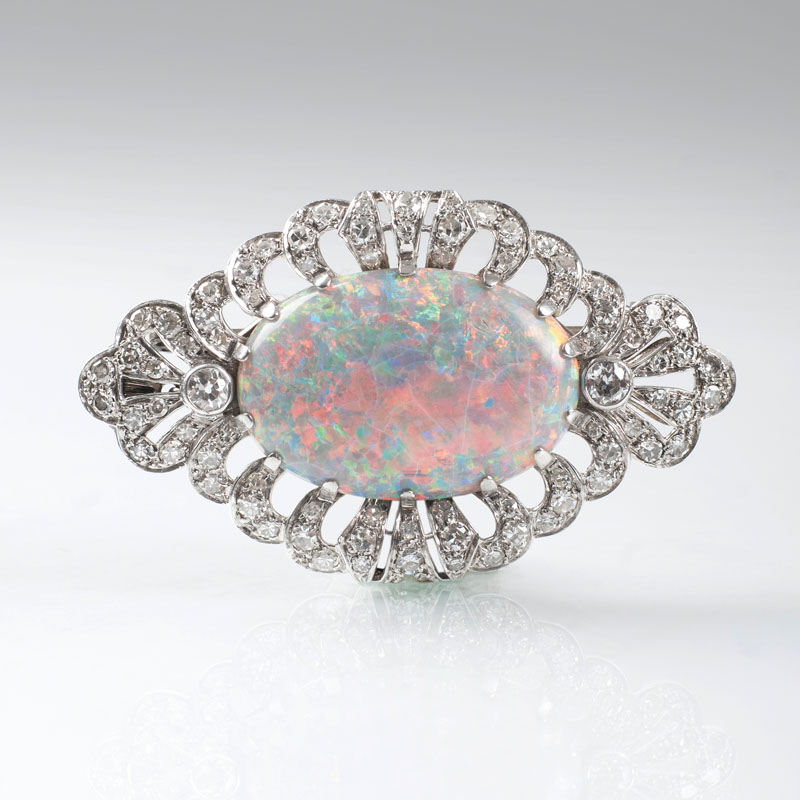 An Art Déco opal diamond brooch