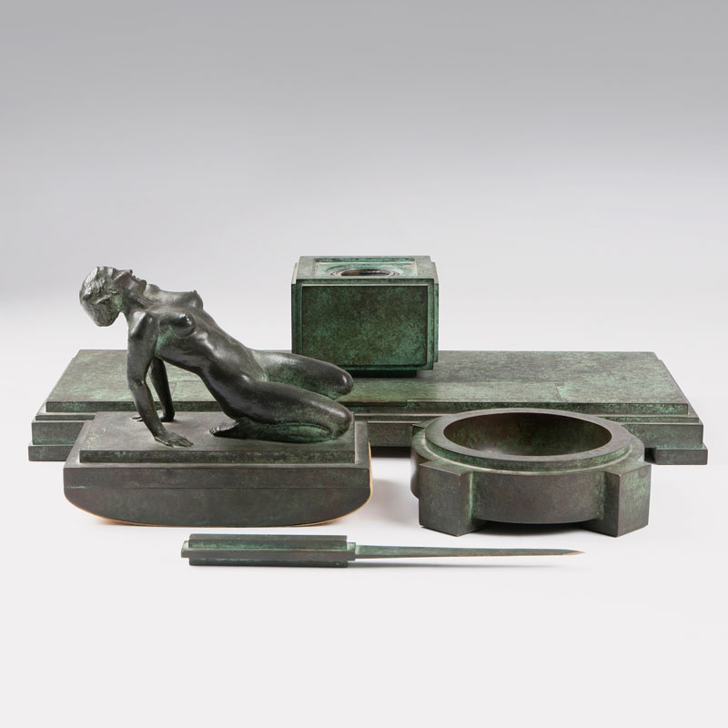 An Art Déco bronze writing set