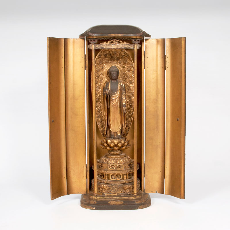Zushi with gilt-laquered wood figure of Buddha Amida