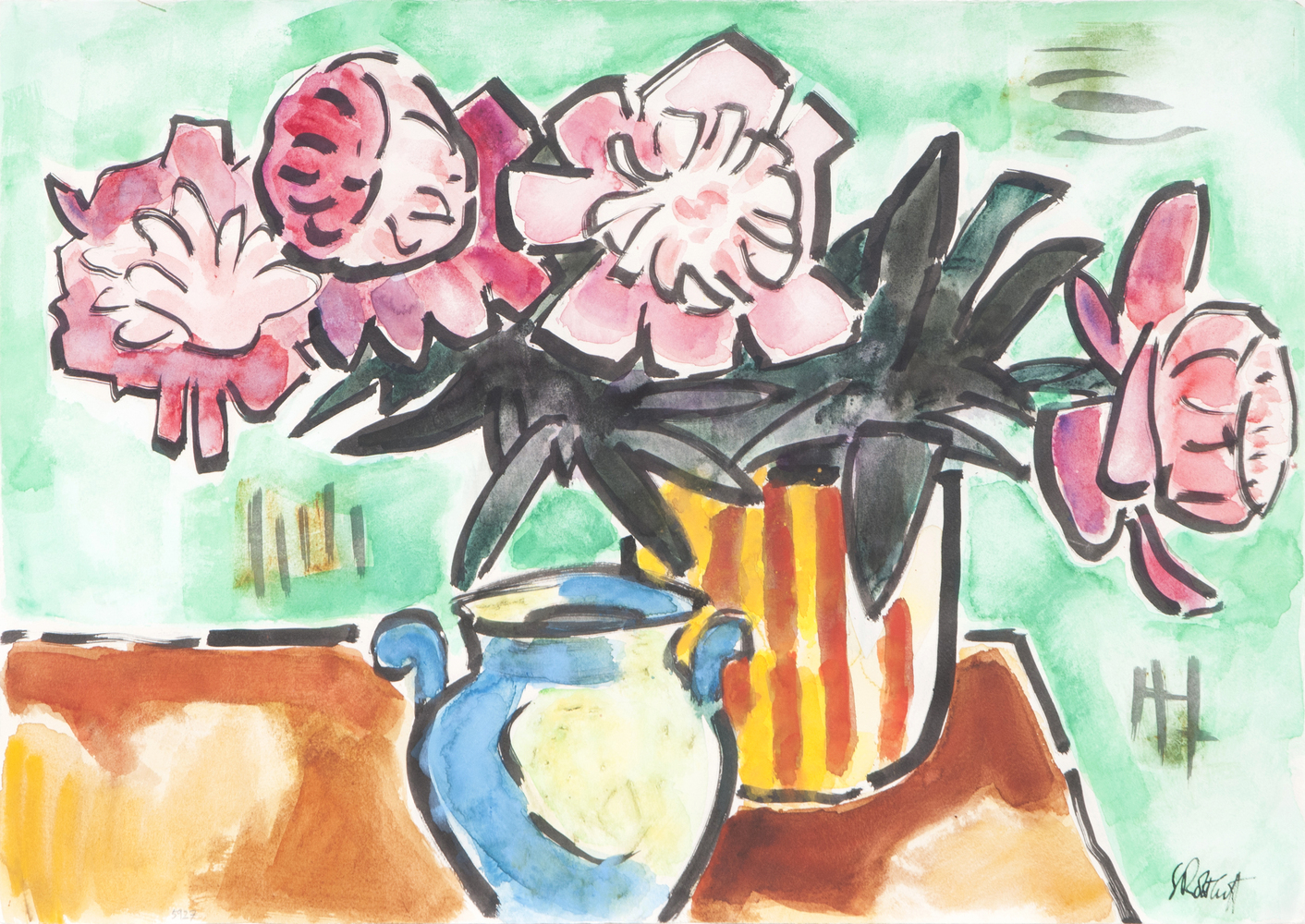 Karl Schmidt-Rottluff - Päonien, grüner Grund Päonien, grüner Grund