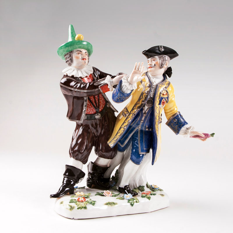 A porcelain group 'The court jesters Fröhlich and Schmiedel'