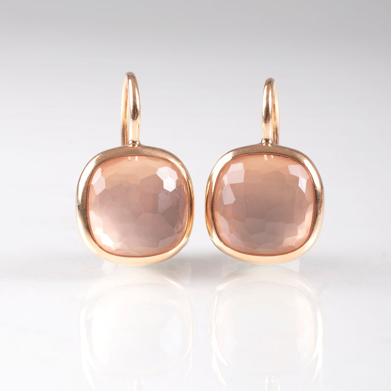 A pair of rose quartz earpendants 'Cipria' by Pomellato