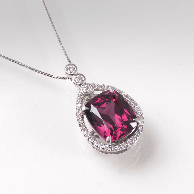 A large, fine tourmaline diamond pendant with necklace