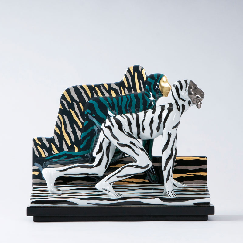 Porcelain object 'tigerman' black/white