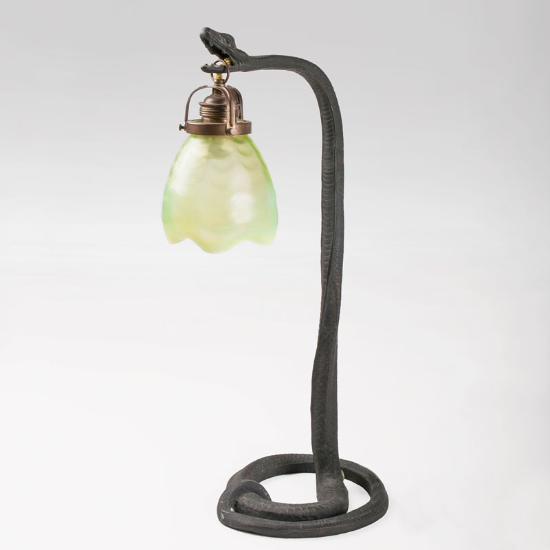 Art Nouveau table lamp in snake form