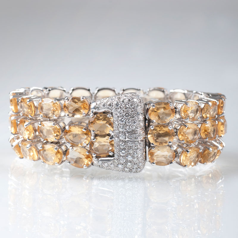 A citrine diamond bracelet in the style of Art Déco