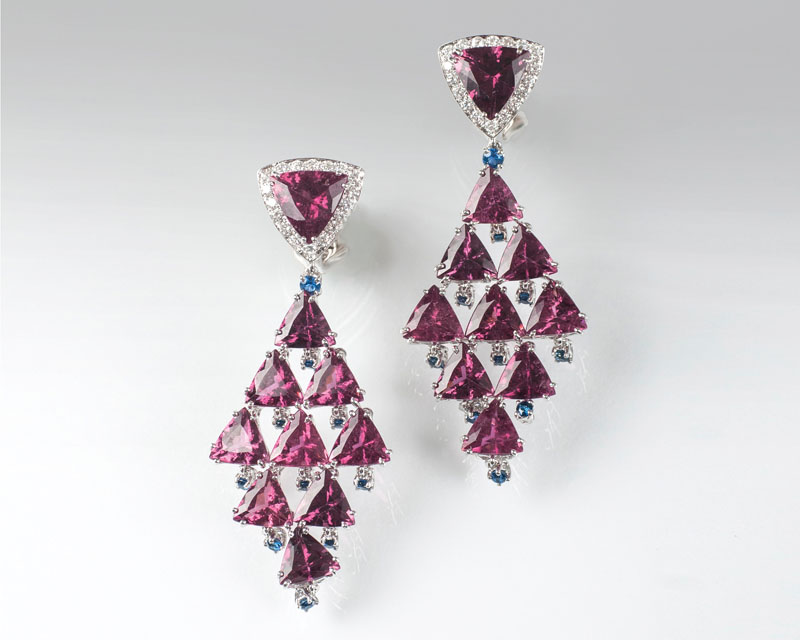 A pair of extravagant tourmaline sapphire earpendants