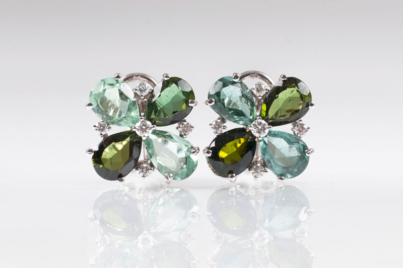 A pair of tourmaline diamond earrings