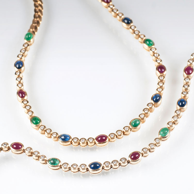 A Vintage golden necklace and bracelet with precious stones