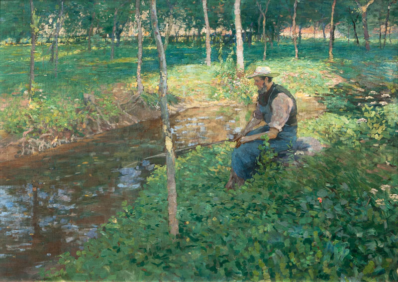 Deutscher Neo-Impressionist - Angler am Bach Angler am Bach