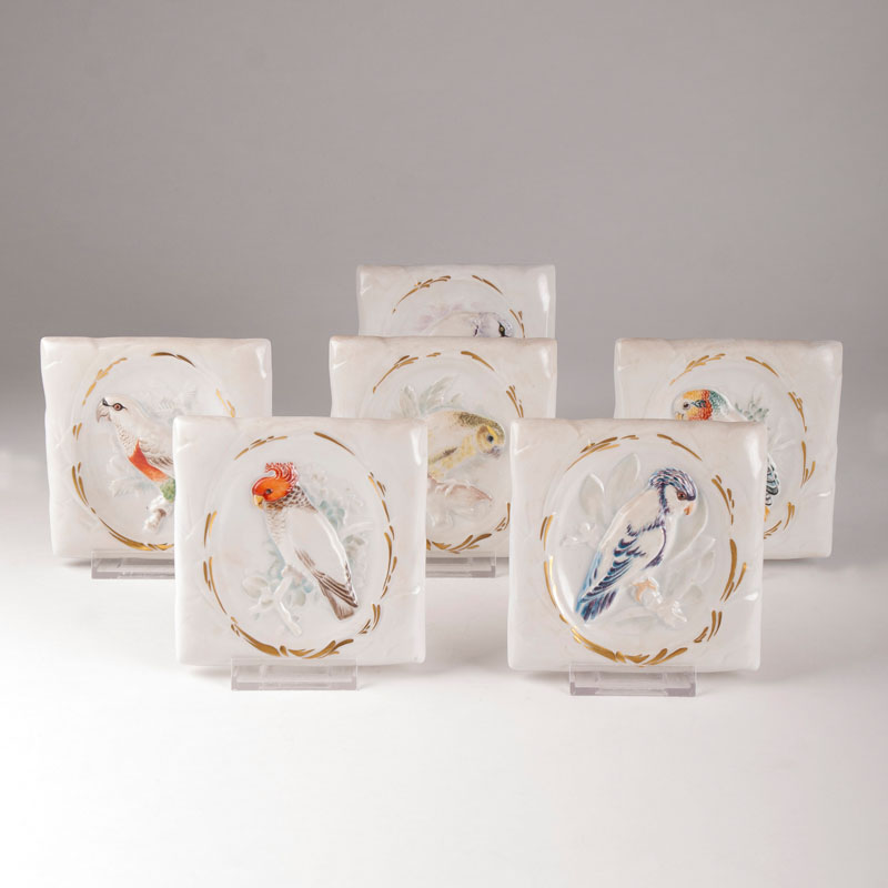 A set of 6 small wall applications with parrot motifs