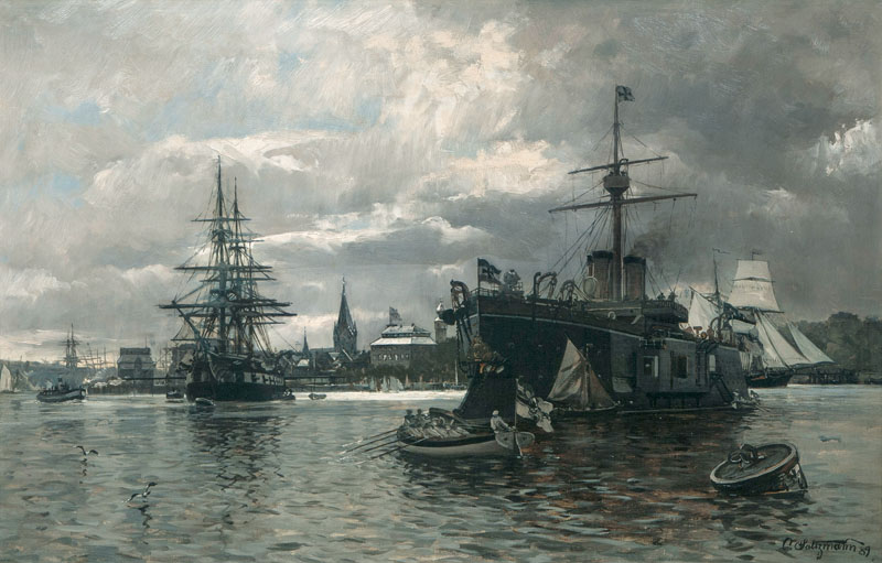 Port of Kiel with the Oldenburg and the Niobe