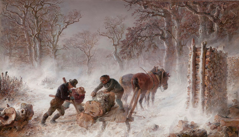 Transporting Wood in a Winterly Forest