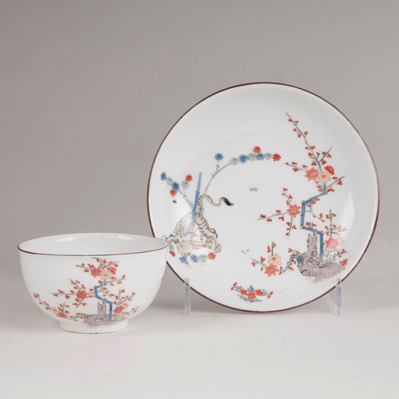 A tea bowl with 'yellow tiger' and 'kakiemon-decor'