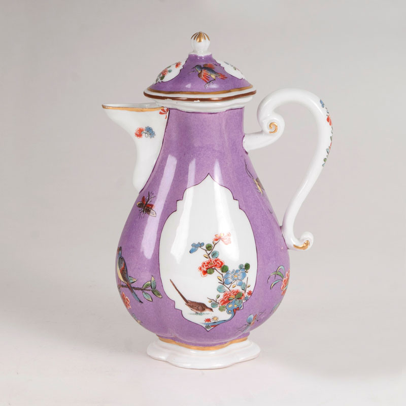A small coffee pot with purple ground and kakiemon decor