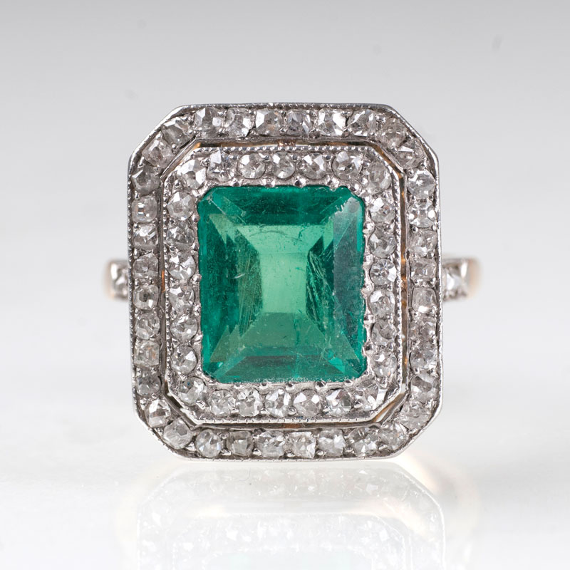 An antique emerald diamond ring