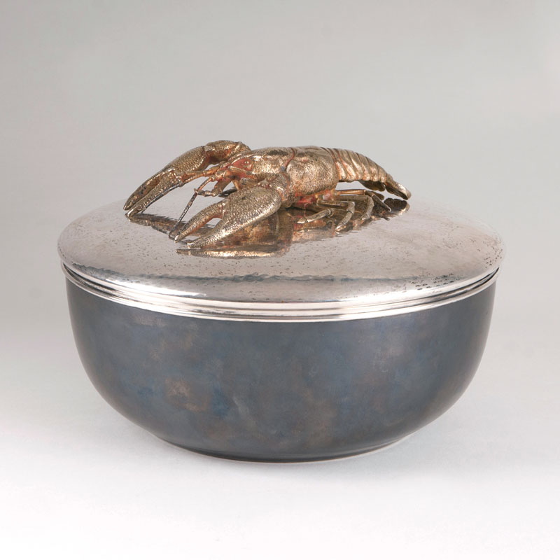 A large ceramic tureen with silver lid 'lobster'