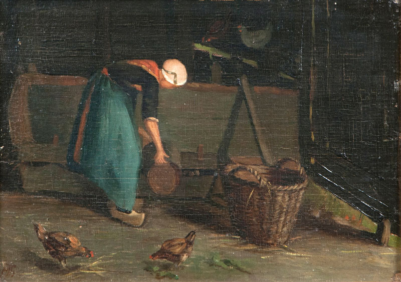 Woman feeding Chickens