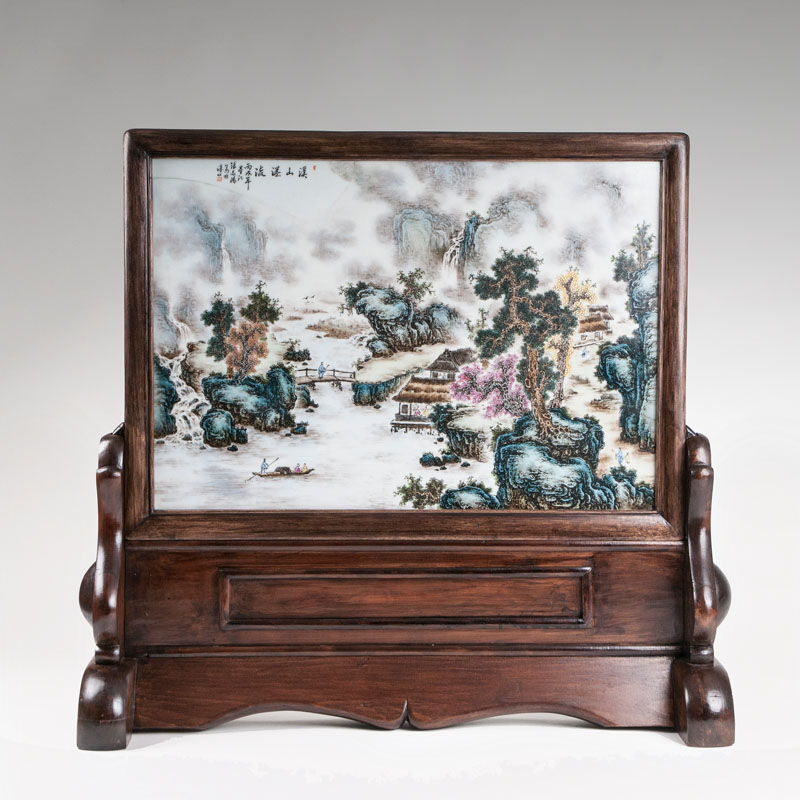 Zhang Zhitang - A table screen with porcelain panel A table screen with porcelain panel