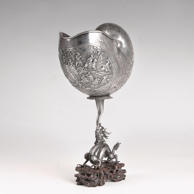 A magnificent silver nautilus cup