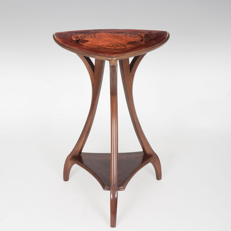 An Art Nouveau side table with floral intarsia