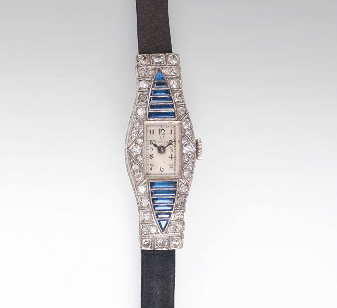 Art Déco Damen-Armbanduhr mit Diamant-Besatz