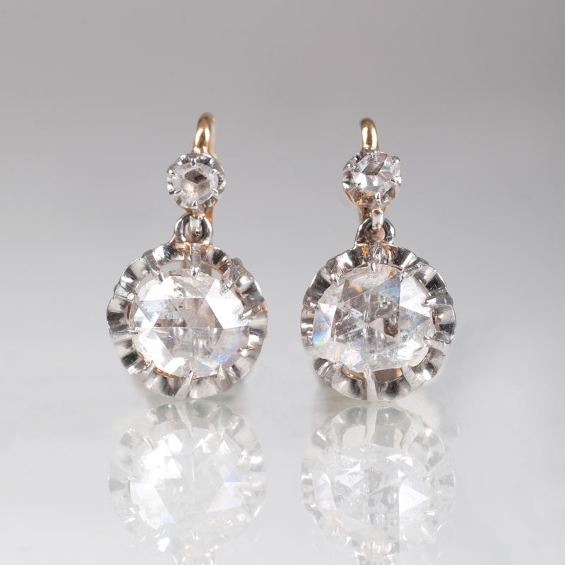 A pair of Napoleon III diamond earpendants