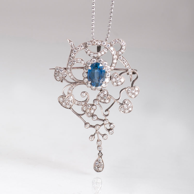 A sapphire diamond pendant with necklace