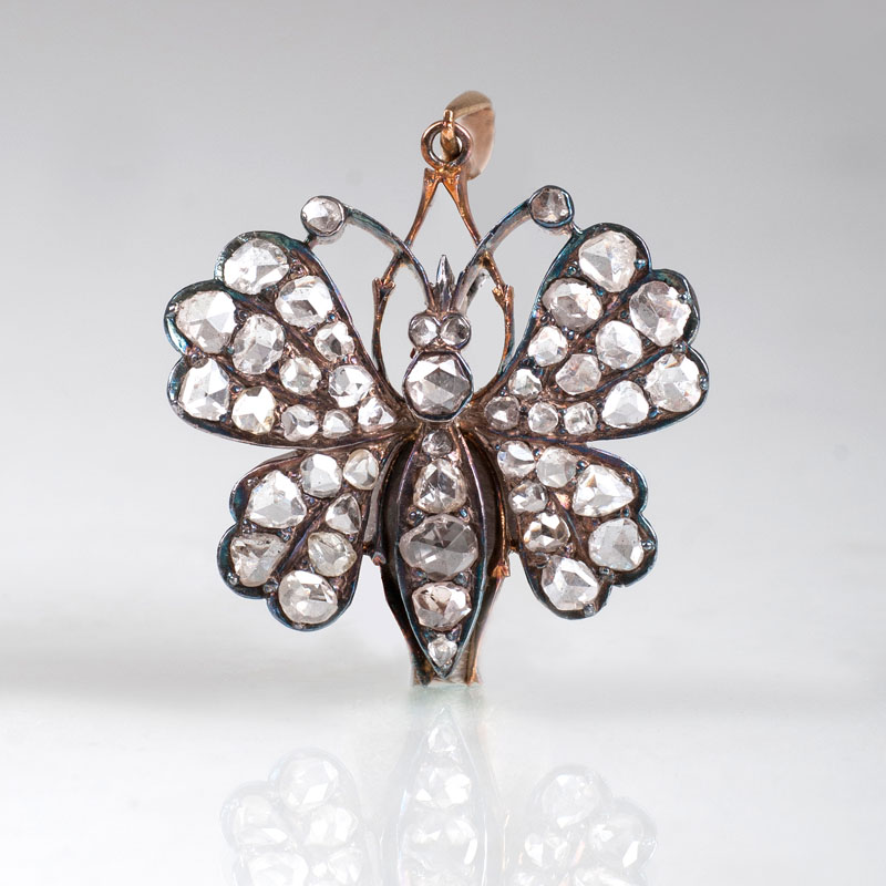 A petite Fin-de-Siècle diamond pendant 'Butterfly'