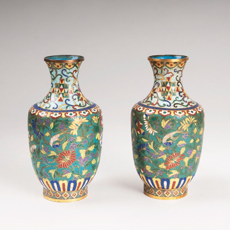 A pair of Cloisonné vases with rich flower decor