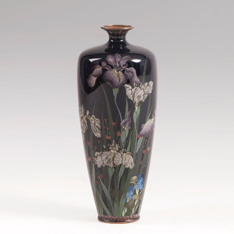 A Cloisonné rouleau vase with 'Iris'
