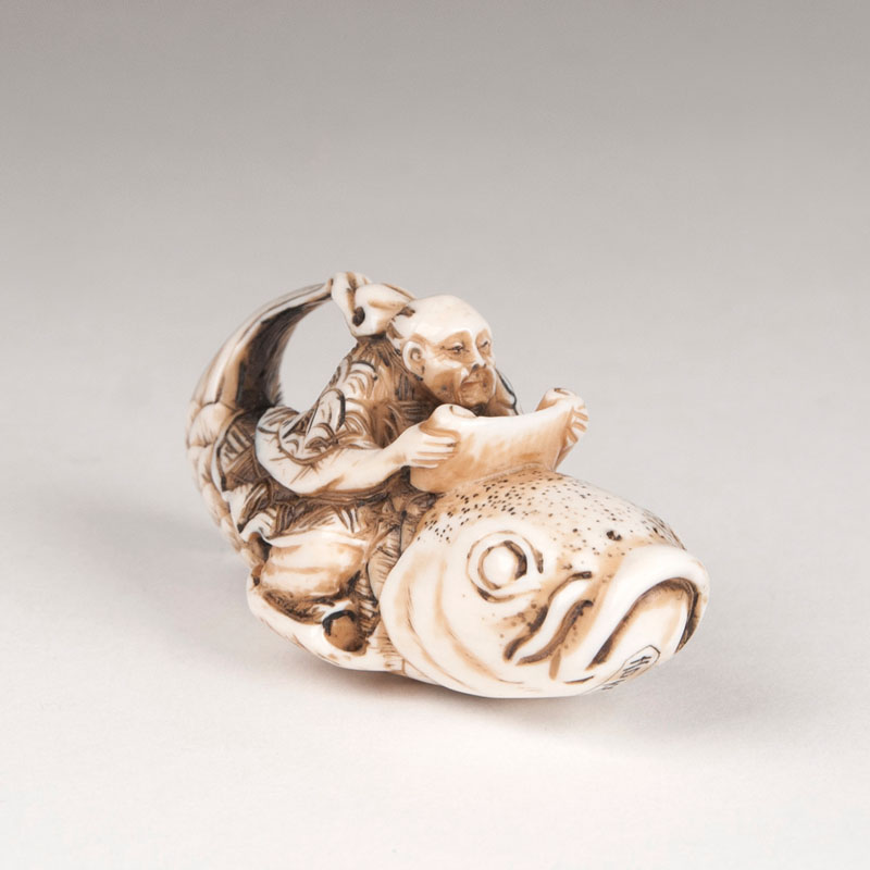 Netsuke 'Kinko auf dem Karpfen'