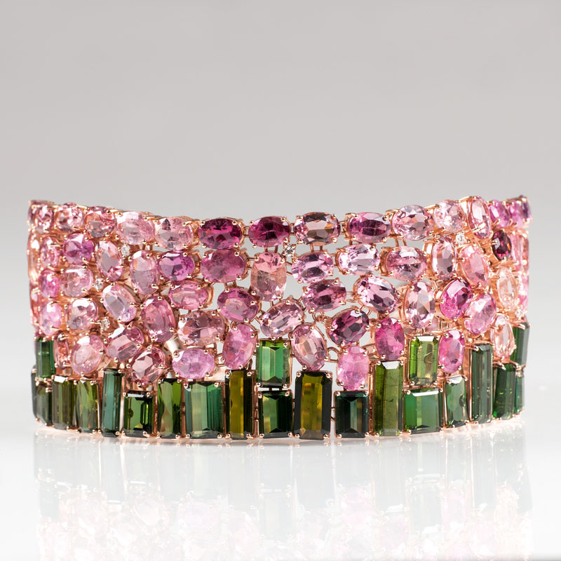 A splendid, colourful tourmaline diamond bracelet