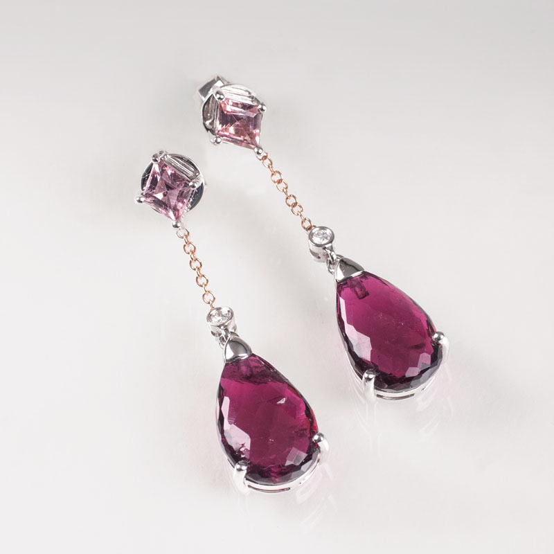 A pair of tourmaline diamond earpendants