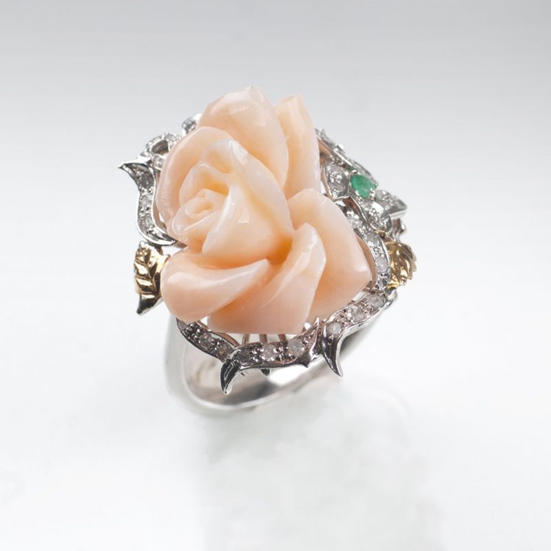 A coral diamond ring 'Rose'