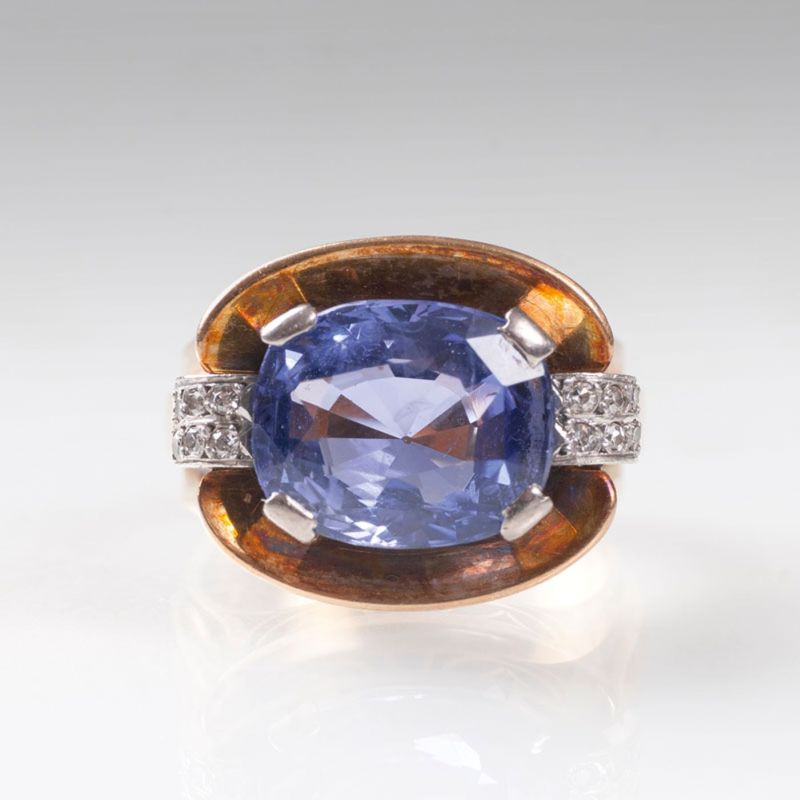 Vintage Diamant-Ring mit natürlichem Saphir