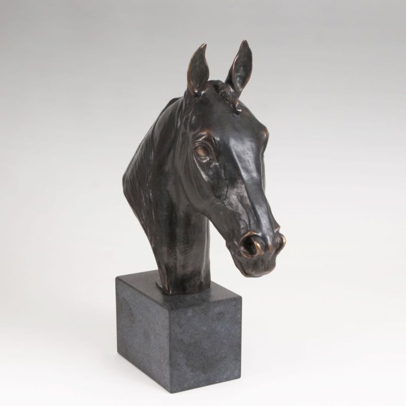 A large bronze sculpture 'Horse Head'