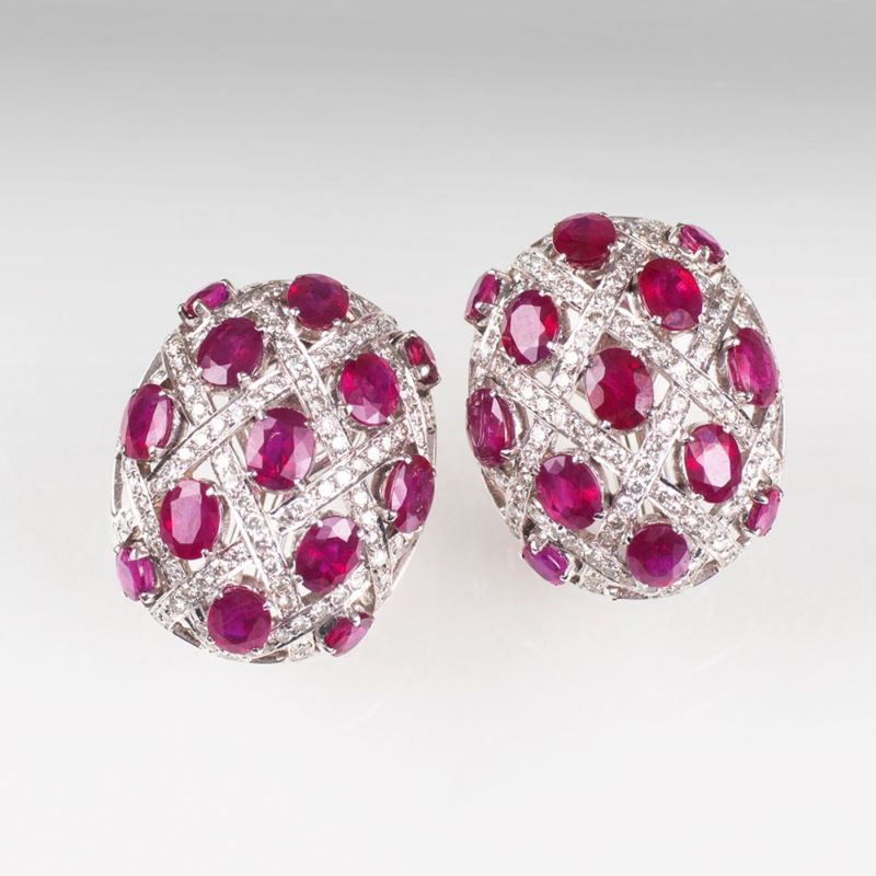 A pair of ruby diamond earstuds