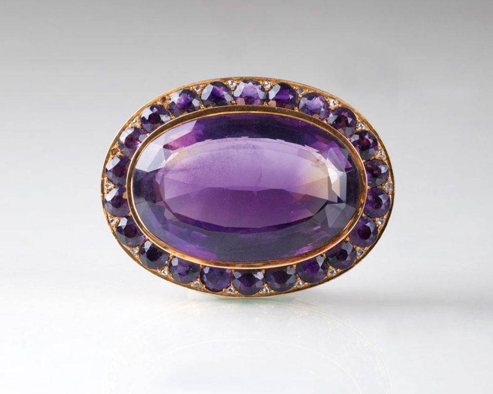 A large Art Nouveau amethyst brooch