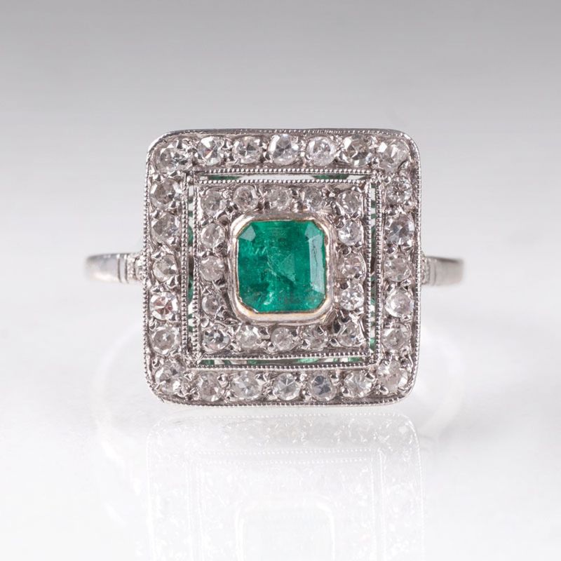 Art Déco Smaragd-Diamant-Ring