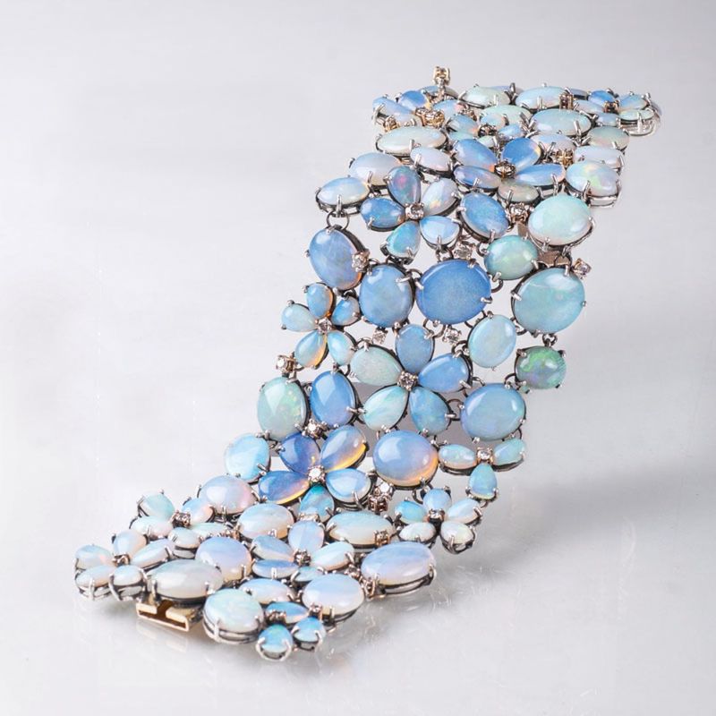 An extraordinary opal bracelet with diamonds