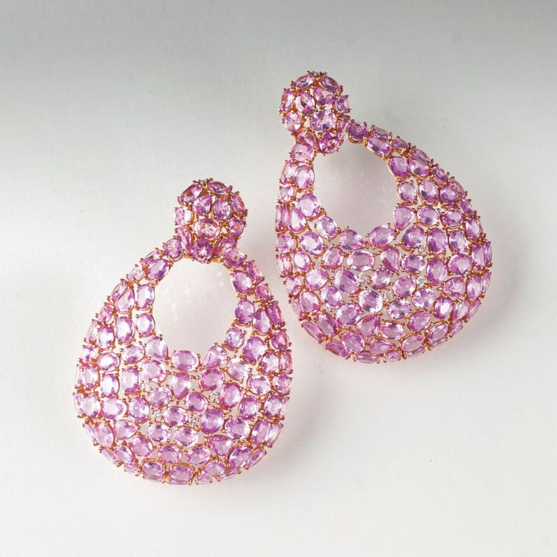 A pair of highcarat pink sapphire earpendants