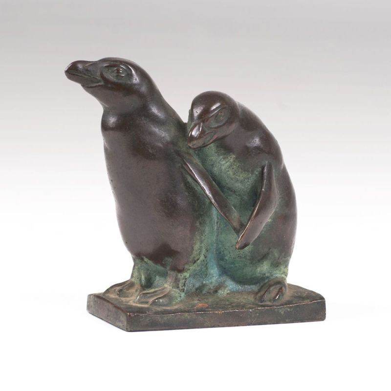 Kleine Bronze-Tierplastik 'Pinguinpärchen'